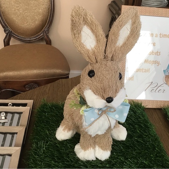 Peter Rabbit,two rabbits, fences with McGregor’s garden sign, grass, blue egg. - Picture 3 of 4